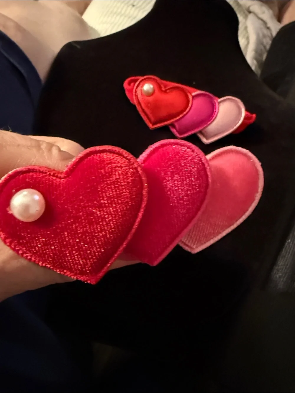 New 3” Triple Heart Velvet pony tail holder velvet and shiny set of 2